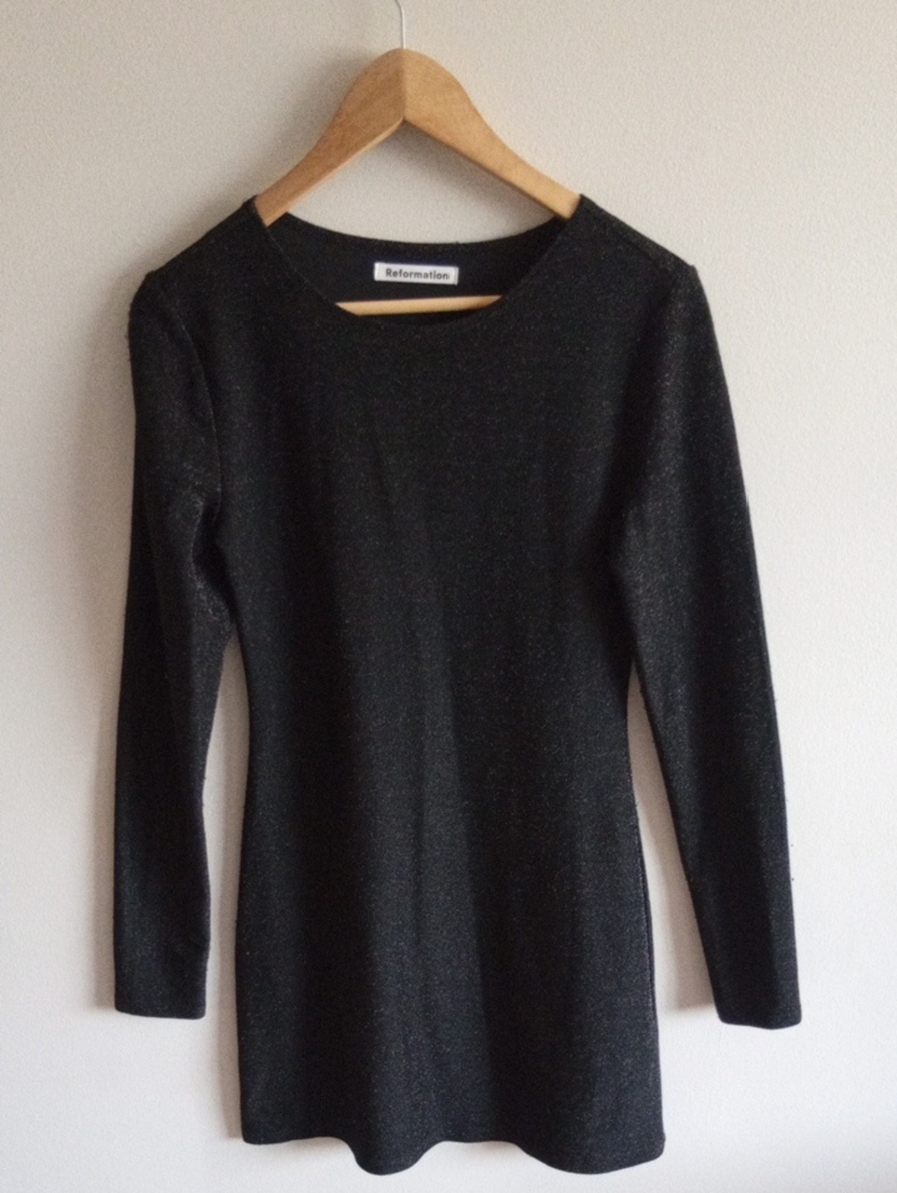 Reformation Radford Black Shimmer Long Sleeve Mini Dress Stretch